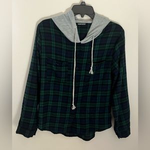 Plaid hooded button down